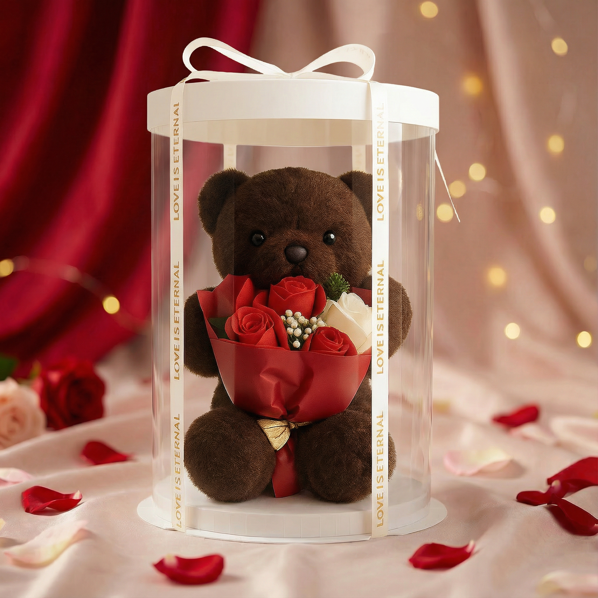 Pluszowy Miś z Bukietem Mydlanych Róż